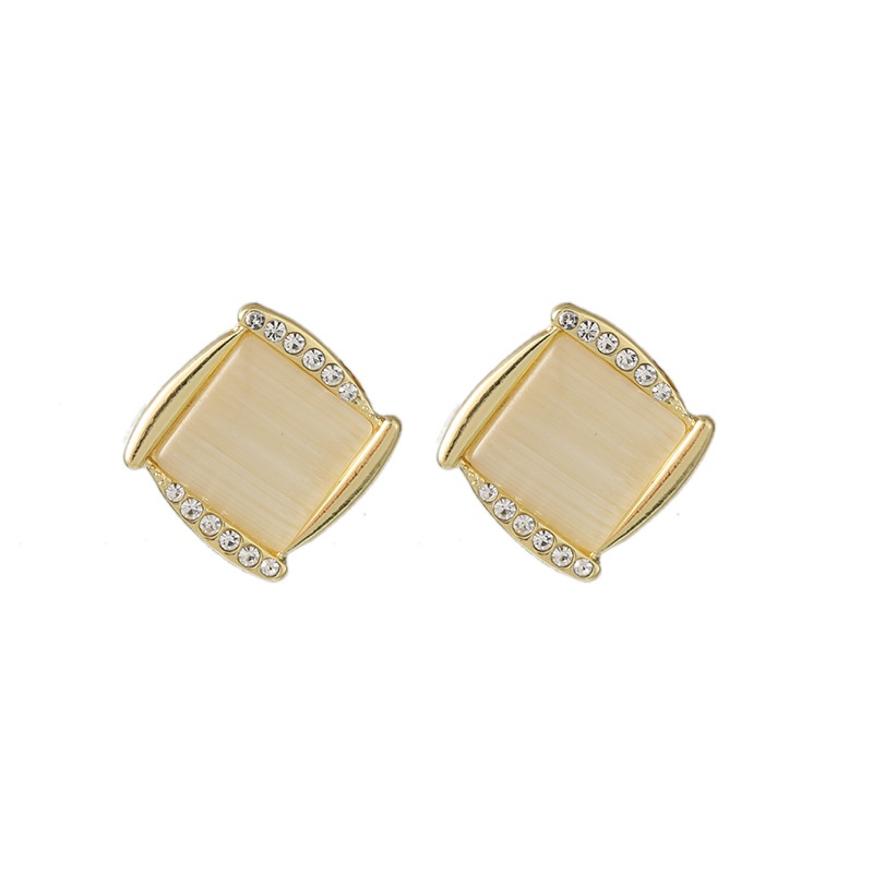 Sterling silver jarum Korea baru anggun online influencer square Opal diamond stud anting-anting per