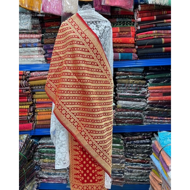 Songket Palembang Berlian Original merah benang berlian mengkilat Sempurna