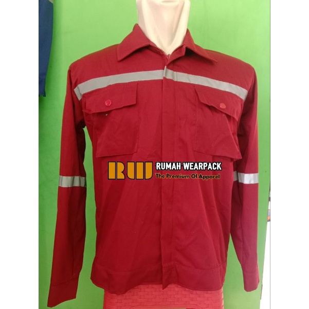 Wearpack Kerja/ Baju Proyek/ Seragam Kerja Atasan Warna Merah Maroon Polos