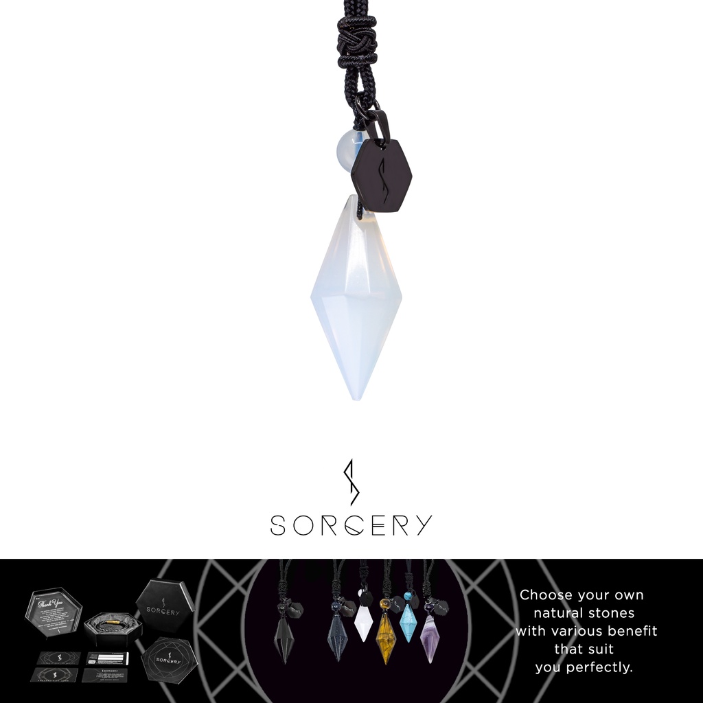 SORCERY Pendant Bandul Liontin Kalung Kesehatan Natural Stone Batu Alam Asli Unisex Cewek Cowok Pria Wanita-Opal