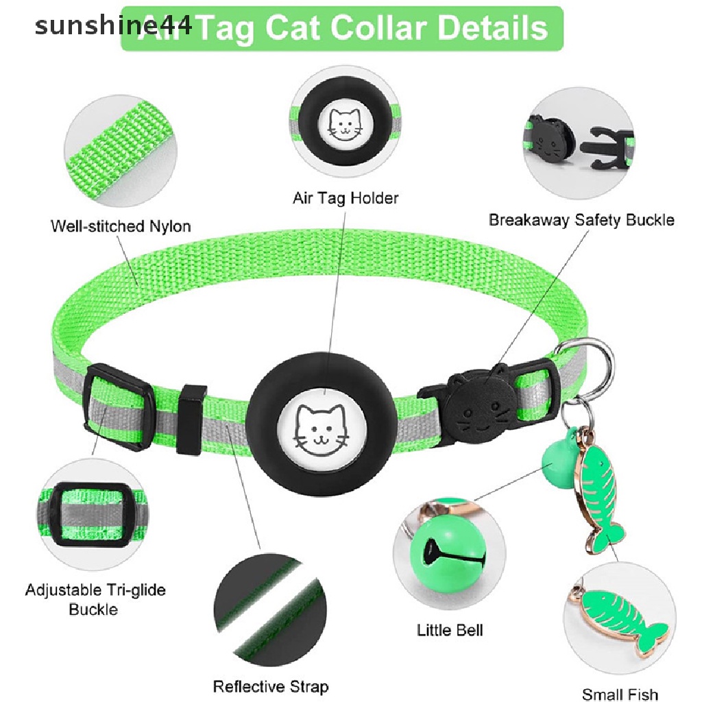 Sunshine Airtag Kalung Leher Anjing / Kucing Adjustable Bahan Nilon Reflektif Anti Hilang