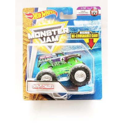 Hot Wheels Monster Jam   Grave Digger   sasis hijau 2018