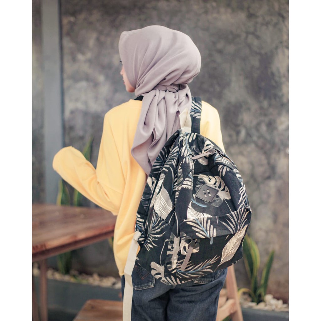 BACKPACK DAUN HITAM // taskanvasbdg - tas kanvas - tas ransel wanita - tas gendong wanita