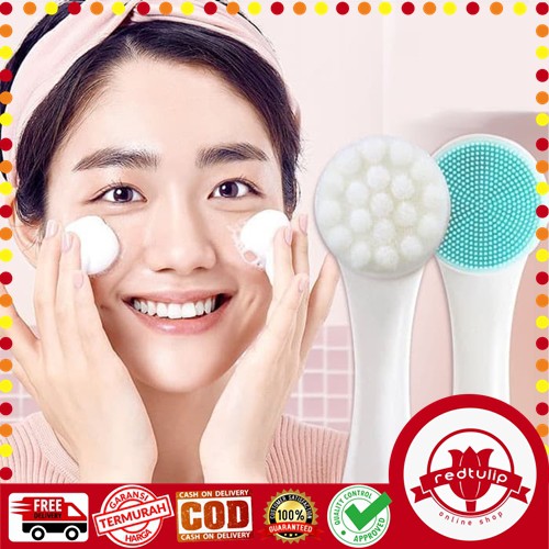 Kuas Pembersih Wajah 2 in1 Cleansing Brush Bulu Sikat Halus Silikon