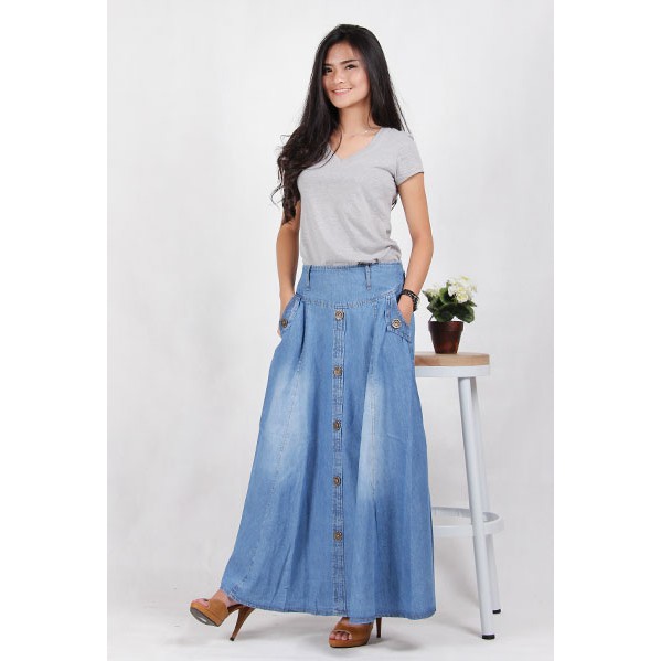 Rok Panjang MJ790 Rok Jeans Panjang Biru Aqua 5007 Keren Abis