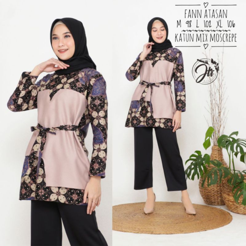 Tey-17 Batik Wanita Asj Sa Hrb026 Kenongo Kemeja Tosca Pendek. Baju Wanita Fashion Terlaris Terbaru