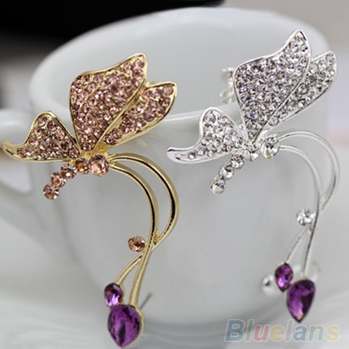 Hu Hu Hu Hu Hu Alat Bantu Pasang Kacamata♡ 1pc Anting Tusuk Model Kupu-Kupu Kristal Elegan Untuk Telinga Kiri Wanita