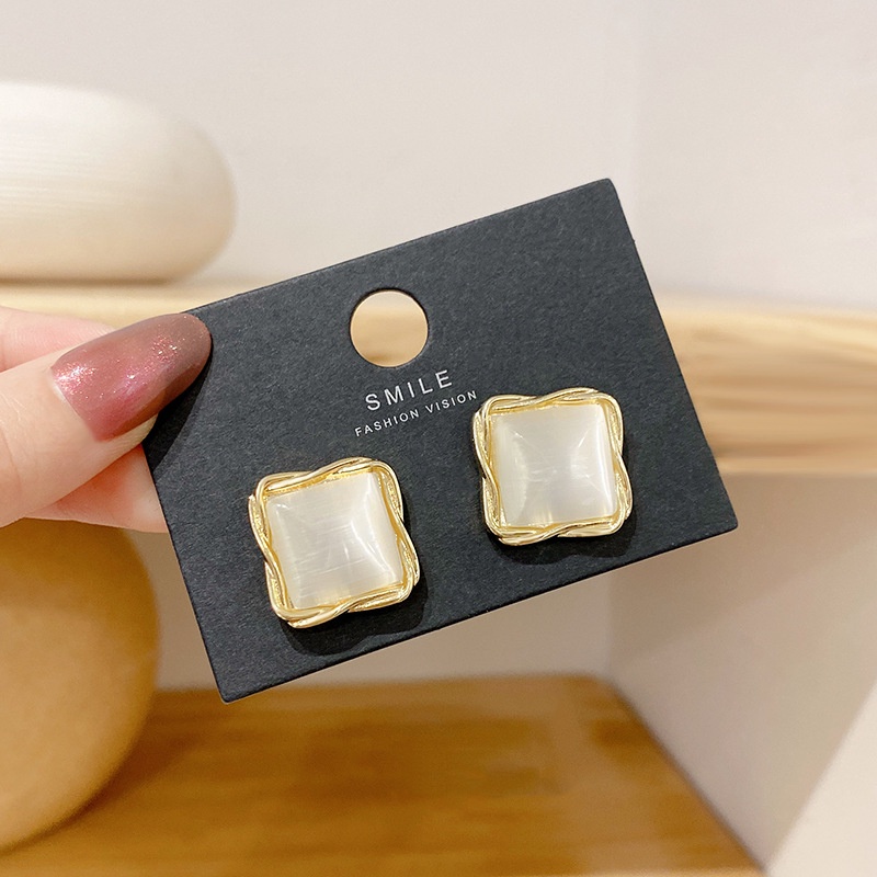 Fashion Temperament Women Jewelry Alloy Geometry Opal Stud Earrings