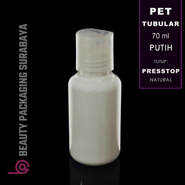 Botol Plastik PET 70ml Tubular Putih Tutup Presstop