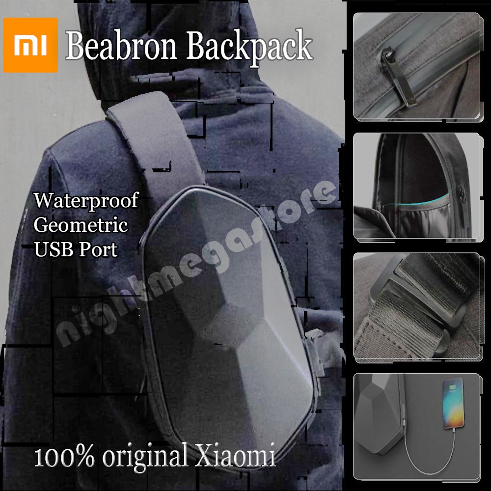 Xiaomi Beaborn Tas Selempang Chest Pack Bag Tajezzo USB Port Original - HITAM