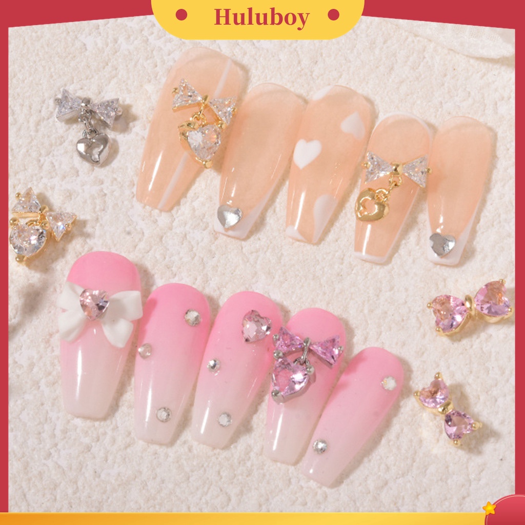 Huluboy Huluboy♡ 3 Pcs Ornamen Kuku Bentuk Pita Bahan Zircon Tahan Karat Untuk Dekorasi Nail Art