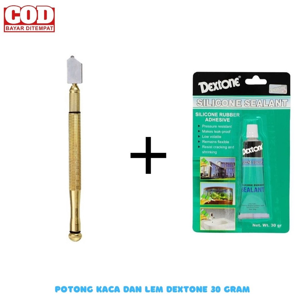 Paket Lem Kaca Bening 30Gram + Pisau Potong Kaca Gold