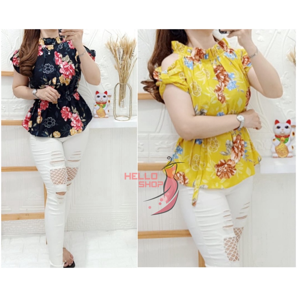 ATASAN WANITA SABRINA BUNGA BLOUSE FASHION CEWEK BAJU SABRINA LENGAN PENDEK PAKAIAN REMAJA DEWASA