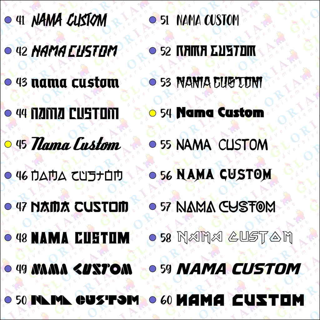 ( MIN. ORDER 5PCS) STIKER CUSTOM NAMA  /  BANYAK PILIHAN FONT WARNA DAN LOGO SOSMED SEMUA ADA LENGKAAPPP !!!