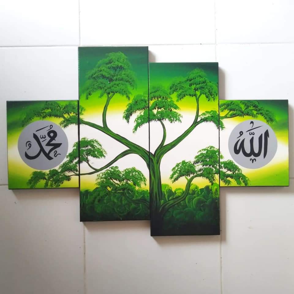lukisan kaligrafi Allah Muhammad Hutan Hijau | Shopee Indonesia