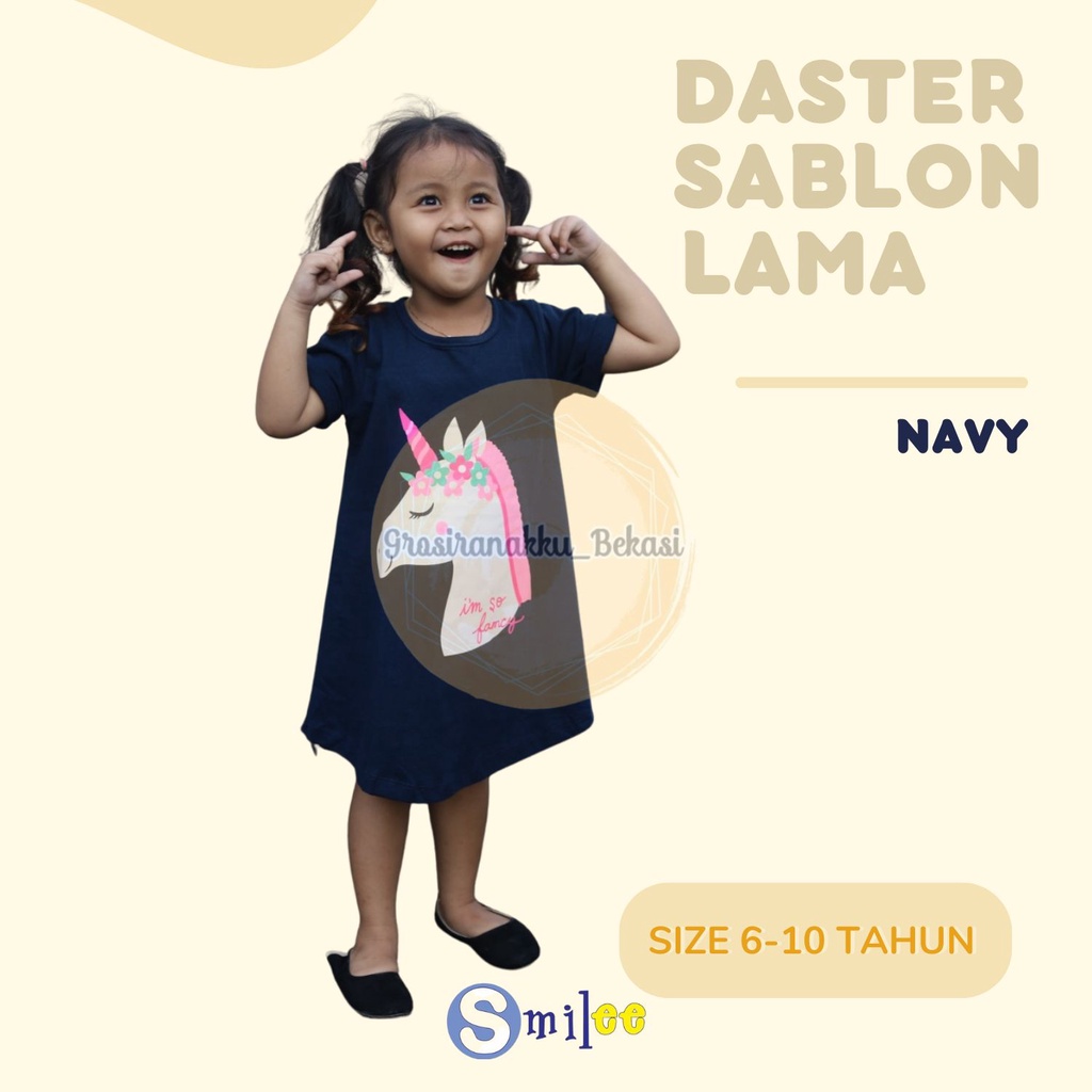 Daster Anak Smile Sablon Junior Motif Navy Kudapony Size 6-10Thn