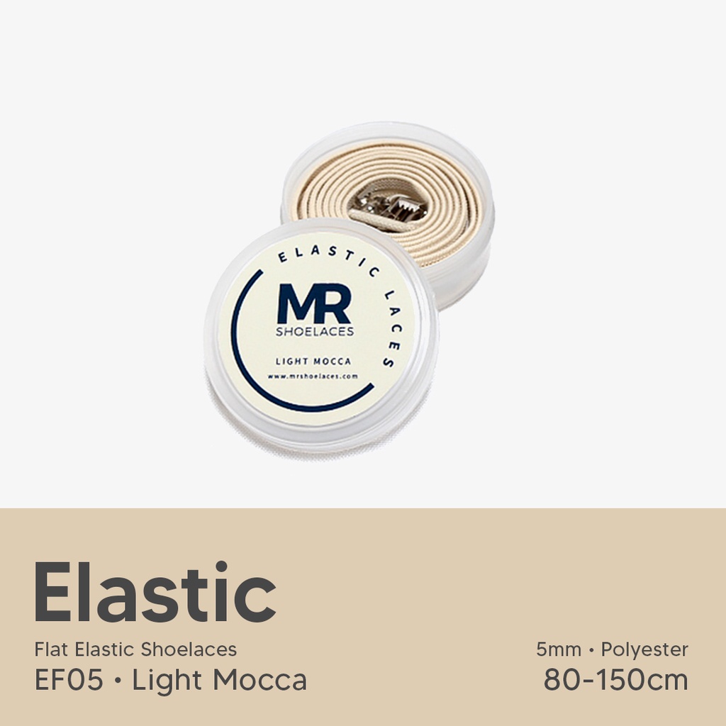Original MR Shoelaces EF05 Elastic Light Mocha (Moka Muda) Tali Sepatu Flat Elastis (Karet Lentur) with Metal Clip / Lock 100cm 120cm 150cm Mocca