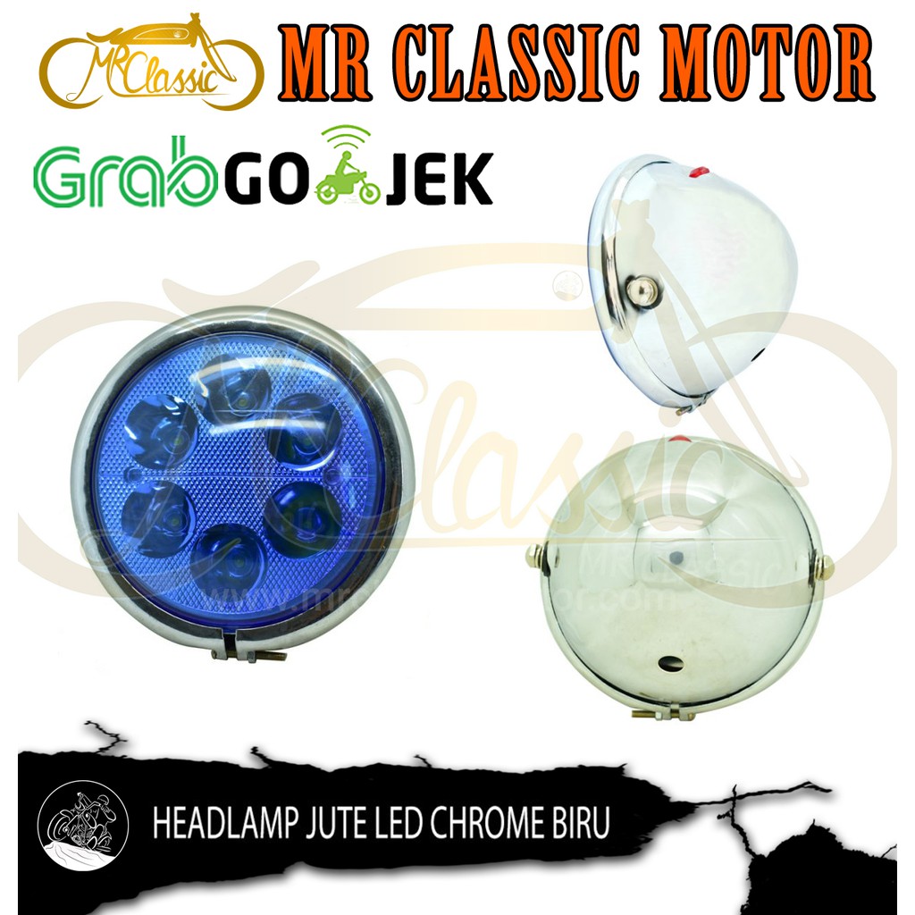 Head Lamp/Lampu Depan HD LED Chrome Biru Variasi Motor Custom