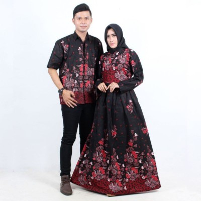 Batik Couple Keluarga Sania Ruffle Ori Ndoro Jowi Dnt Bunga Sakura Merah