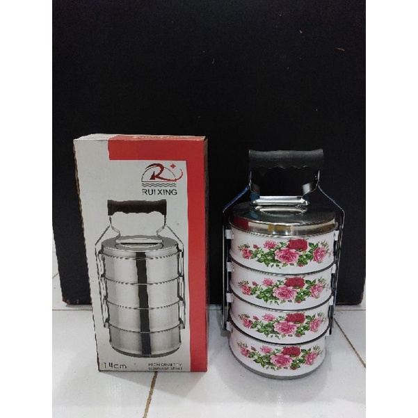 Rantang Nasi Ruixing 4 Susun Bunga Stainless Steel