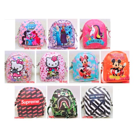 ( BAJ)TAS SELEMPANG ANAK CEWEK FASHION IMPORT TALI FULL PRINTING WATERPROOF LOL UNICORN HK FROZEN PO / TA025