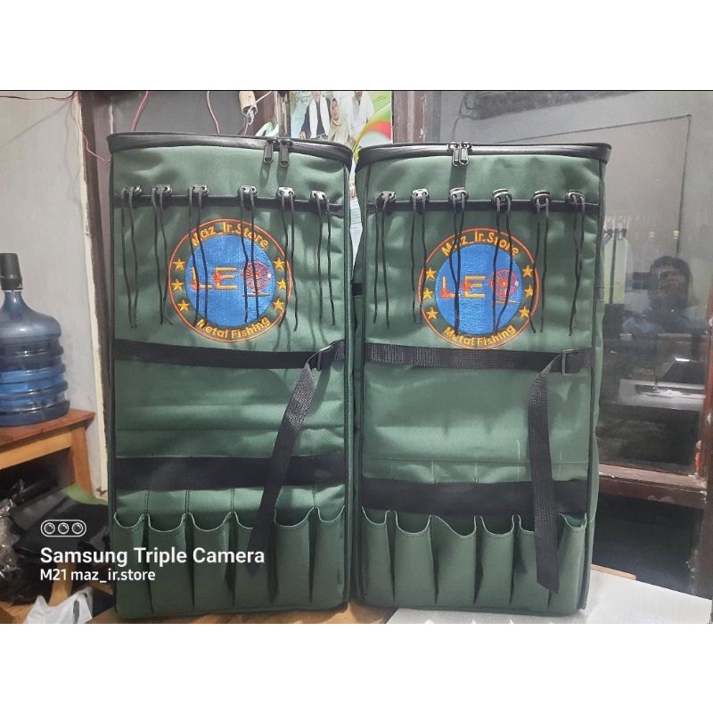 Tas pancing ransel/hardcase resleting waterproof kaku safety 6in1-Hijau TNI