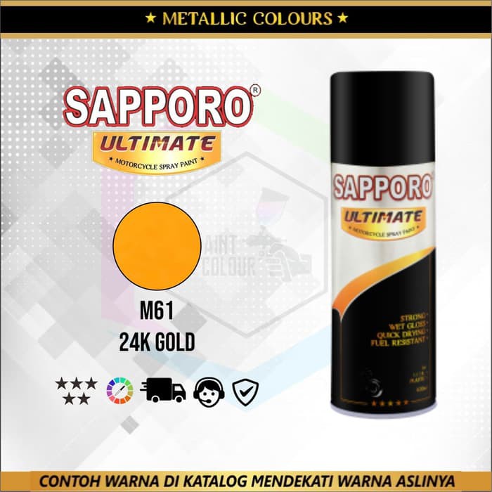 SAPPORO ULTIMATE M61 24K GOLD 400ml.CAT SEMPROT WARNA EMAS UNTUK BODY,VELG MOTOR/MOBIL