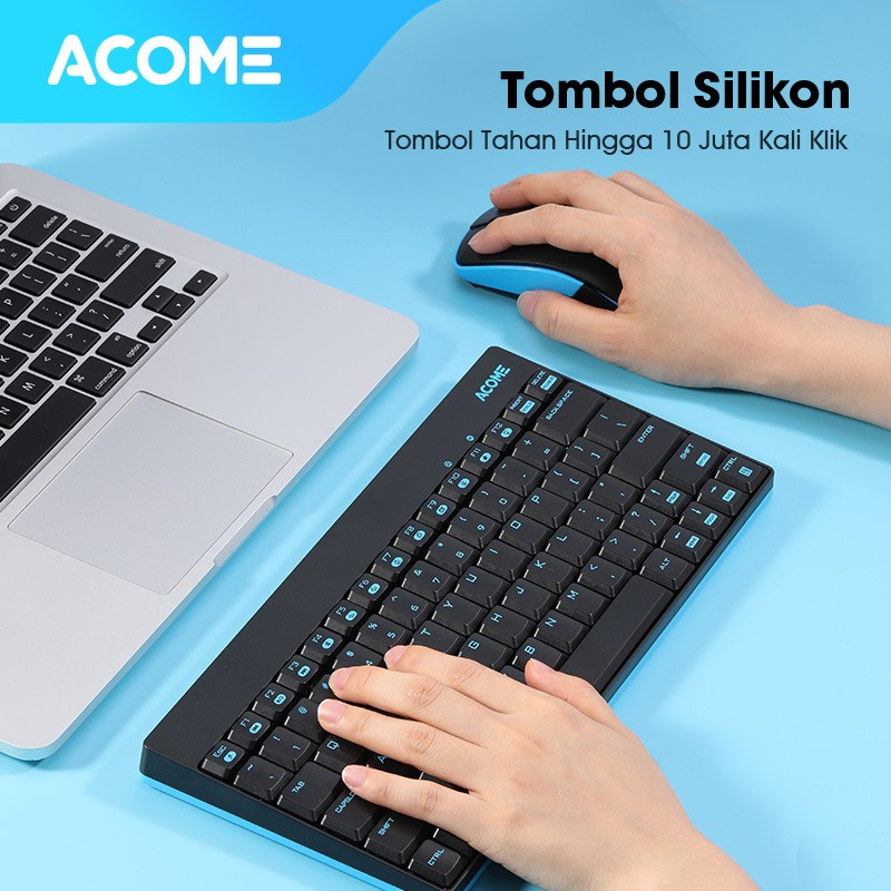 Acome Keyboard &amp; Mouse Wireless Portable 1600DPI Silikon AKM2000