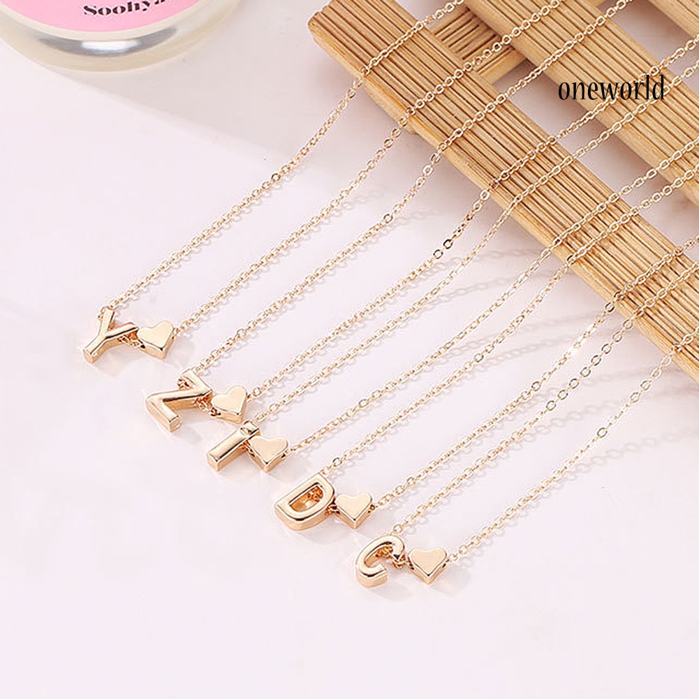 OW@ A-Z 26 Capital Letter Heart Pendant Fashion Women Chain Necklace Jewelry Gift