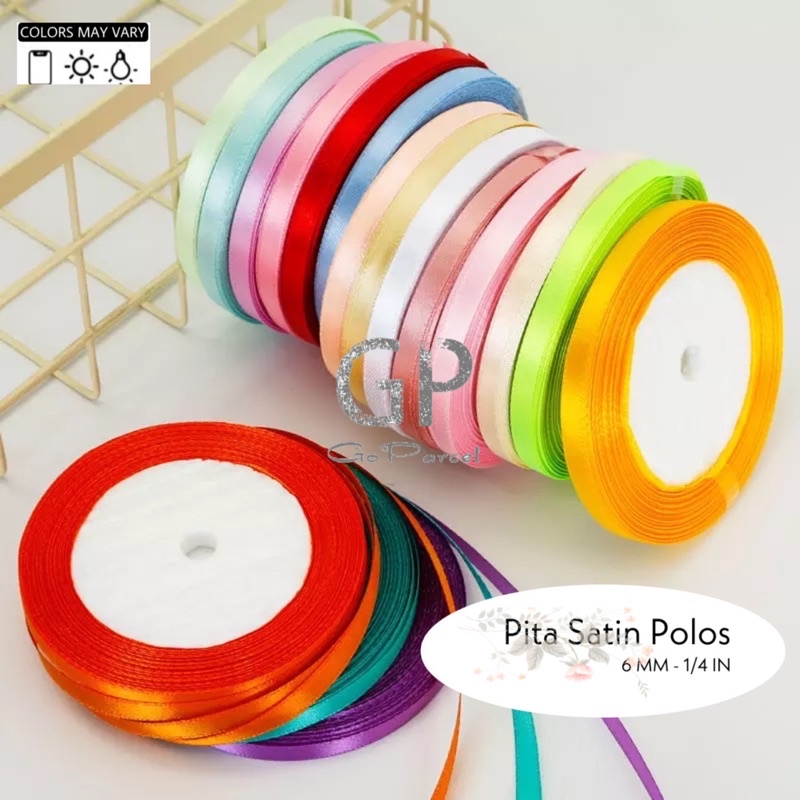 ( Rol 20 Yard ) PITA SATIN 6MM ( 1/4 IN ) POLOS 0.25 INCH - SATEEN RIBBON - PITA KADO 0.6 CM