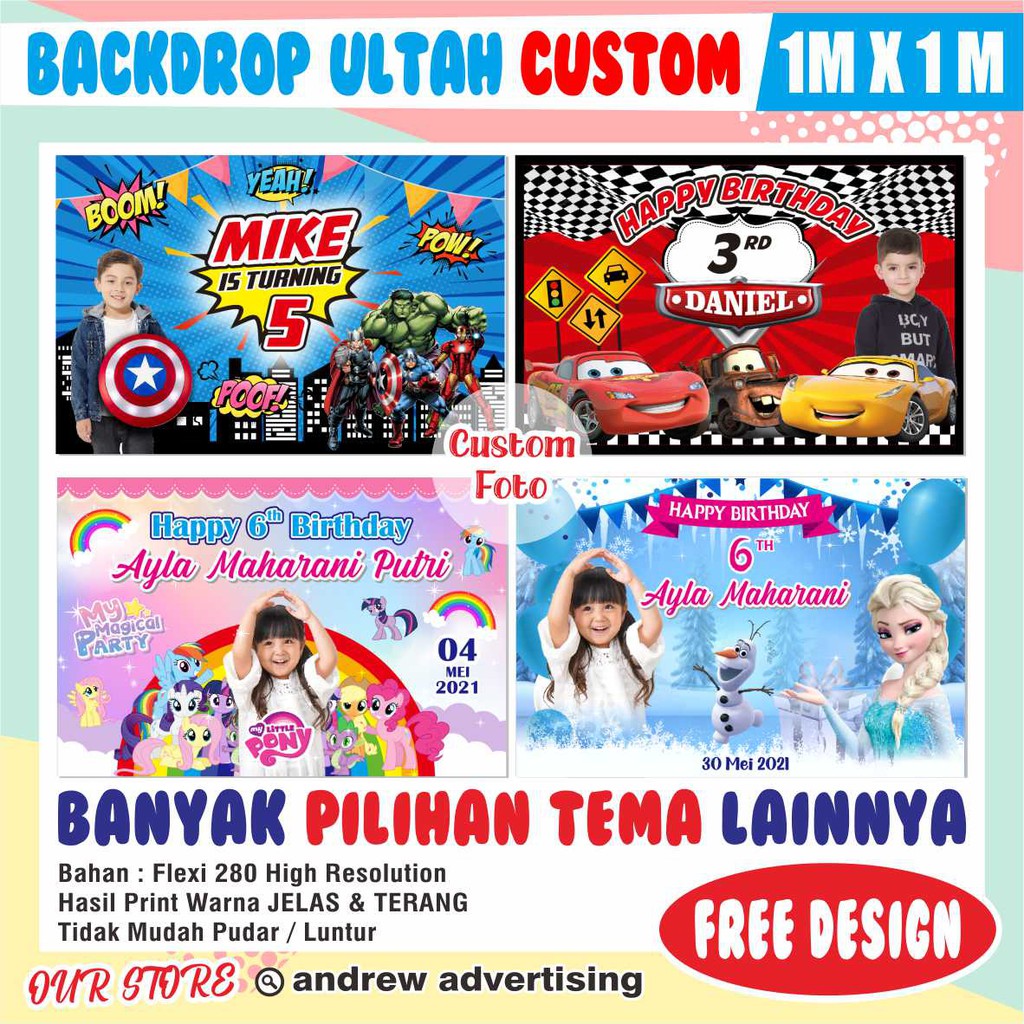 BANNER ULANG TAHUN / BACKDROP ULTAH / SPANDUK ULANG TAHUN CUSTOM 1 M X