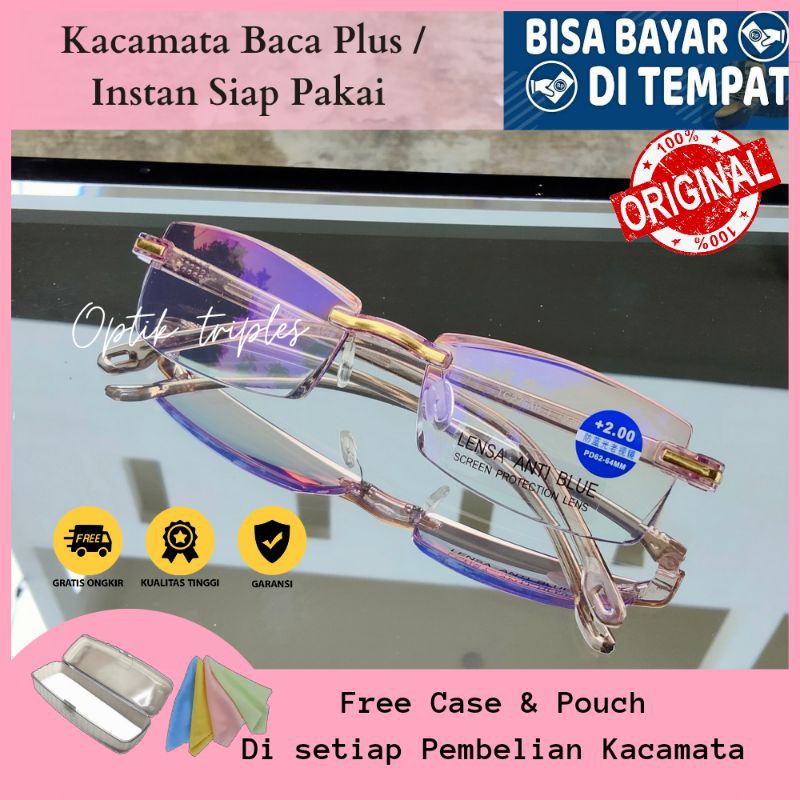 baru Kacamata Baca Plus Anti Radiasi Blueray Rimless Frameless Pria Wanita Kacamata Bor Tanpa Bongka