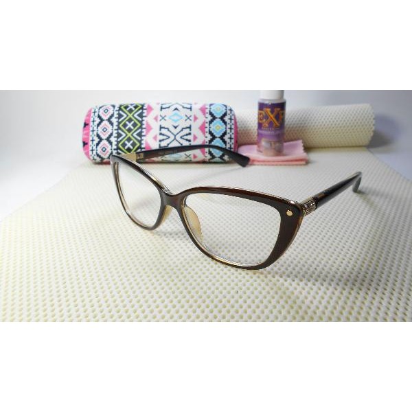 Kacamata Cat Eye Coklat Bening Gratis Lensa