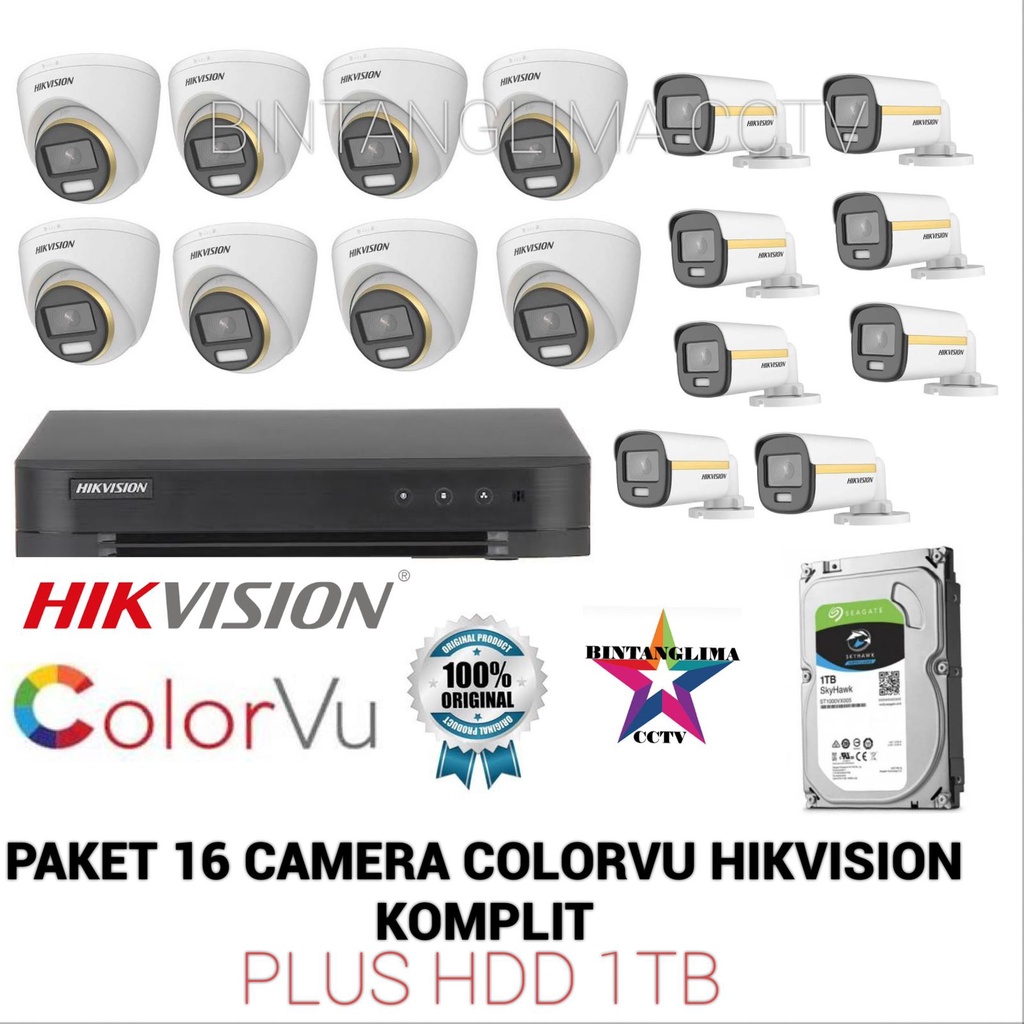 PAKET 16 CAMERA HIKVISION COLORVU 2 CAMERA 2MP FULL HD