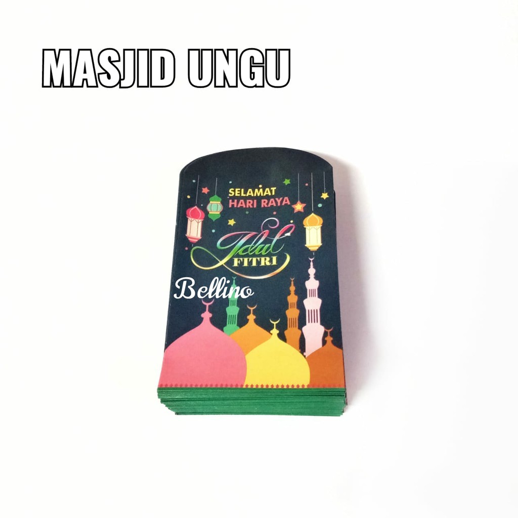 PROMO Isi 100pcs Amplop Lebaran Motif Masjid Ungu  Ukuran Sedang M / Angpau Idul fitri Ampau Anak