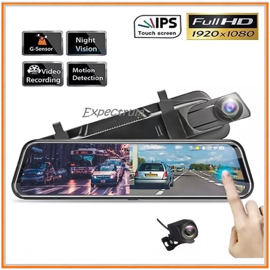 Car DVR Stream Rearview Mirror Dash 9.66 Inchi IPS Touch Screen Full HD 1080P