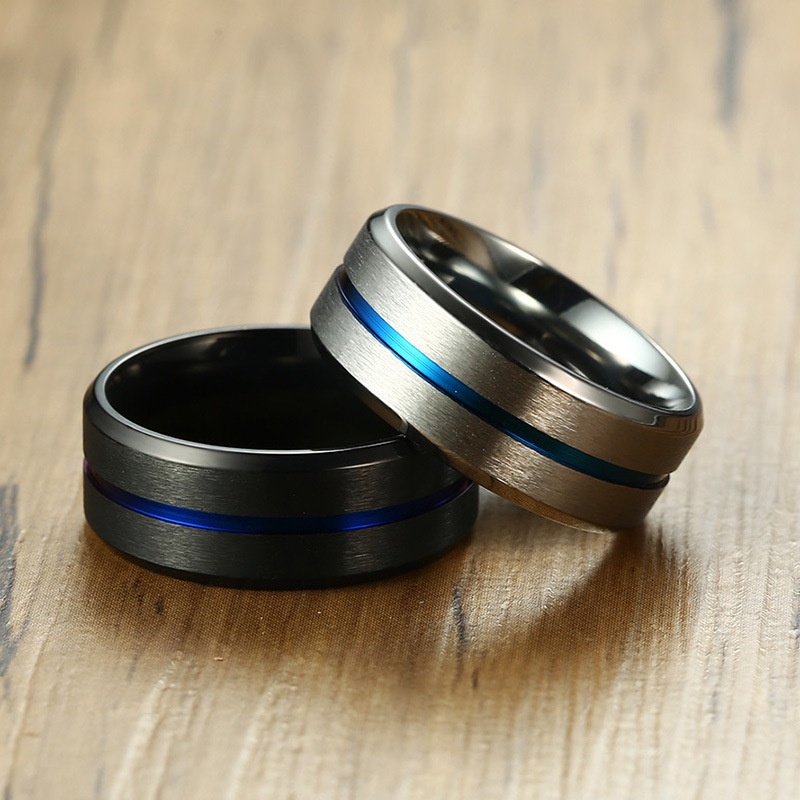 Cincin Bahan Titanium Steel Warna Biru Untuk Pria