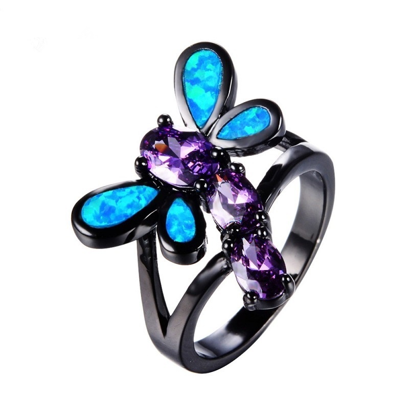 New style ring personalized dragonfly shape diamond opal female ring