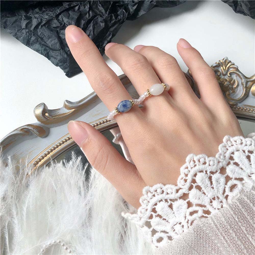 Needway  Sweet Pearl Ring Simple Natural Stone Finger Rings Women Korean Personality Retro Temperament Girls Fashion Jewelry/Multicolor