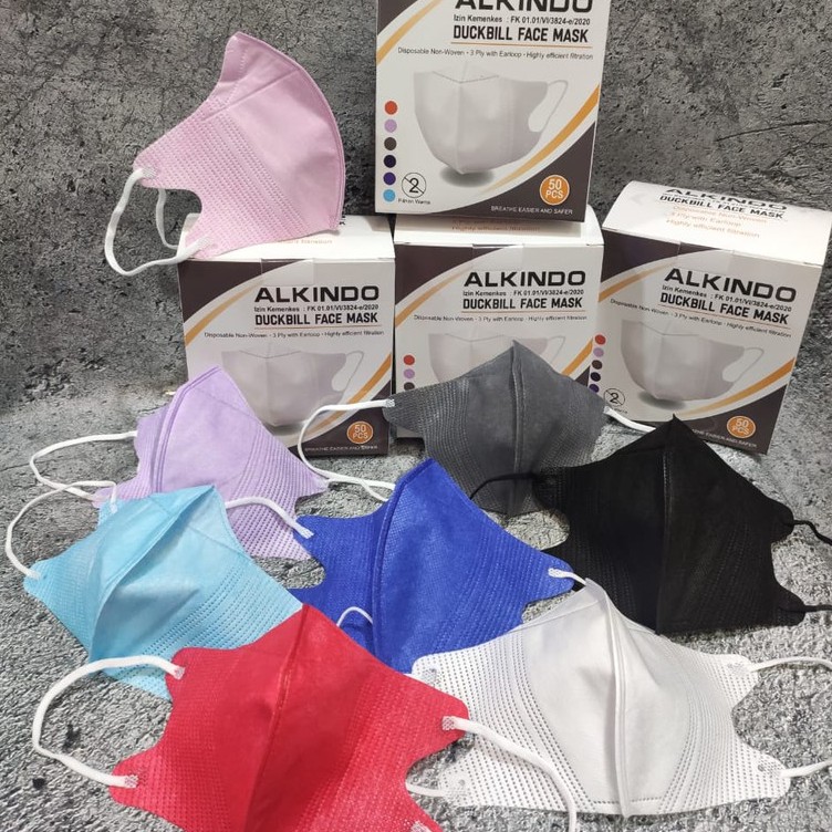 Original MASKER DUCKBILL ALKINDO FACE MASK WARNA HITAM/ABU / PINK MURAH MIRIP SENSI Exp Baru