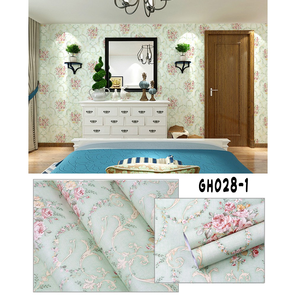 Wallpaper Sticker 45Cm X 9M Bunga Mawar Tosca Gh028-1 Wallpaper Kamar Tidur Anak