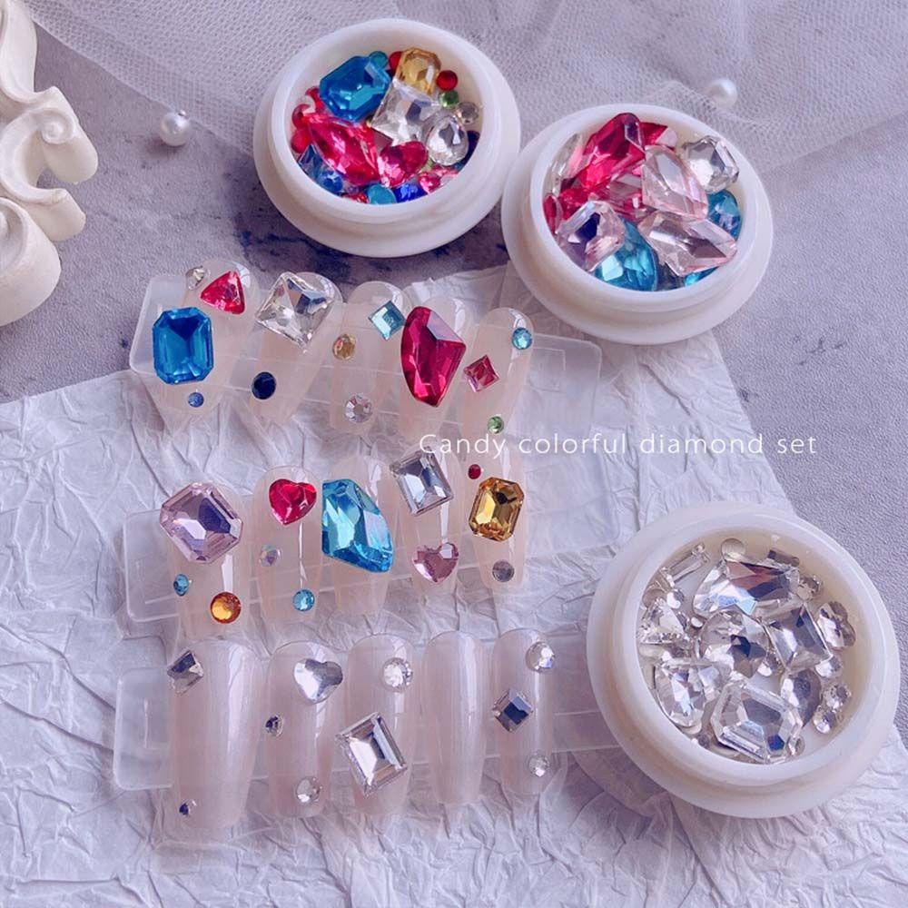 Mxbeauty Campuran Kuku Berlian Imitasi Set Fashion Shiny Heart Square Rround Nail Charms Nail Aksesoris DIY Dekorasi Kuku