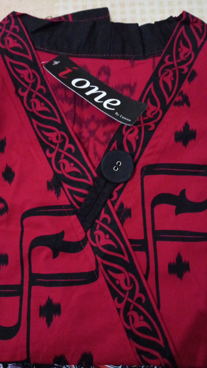 Atasan Blouse Batik Wanita Lengan Panjang Model Kimono Warna Merah Edisi Imlek, 262 Ado#