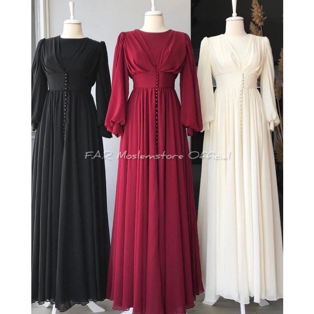 YASMINE DRESS CERUTY BABYDOLL APLIKASI MUTIARA/FASHION WANITA MUSLIM TERLARIS FULL FURRING/FASHION MUSLIM WANITA/FAR MOSLEMSTORE