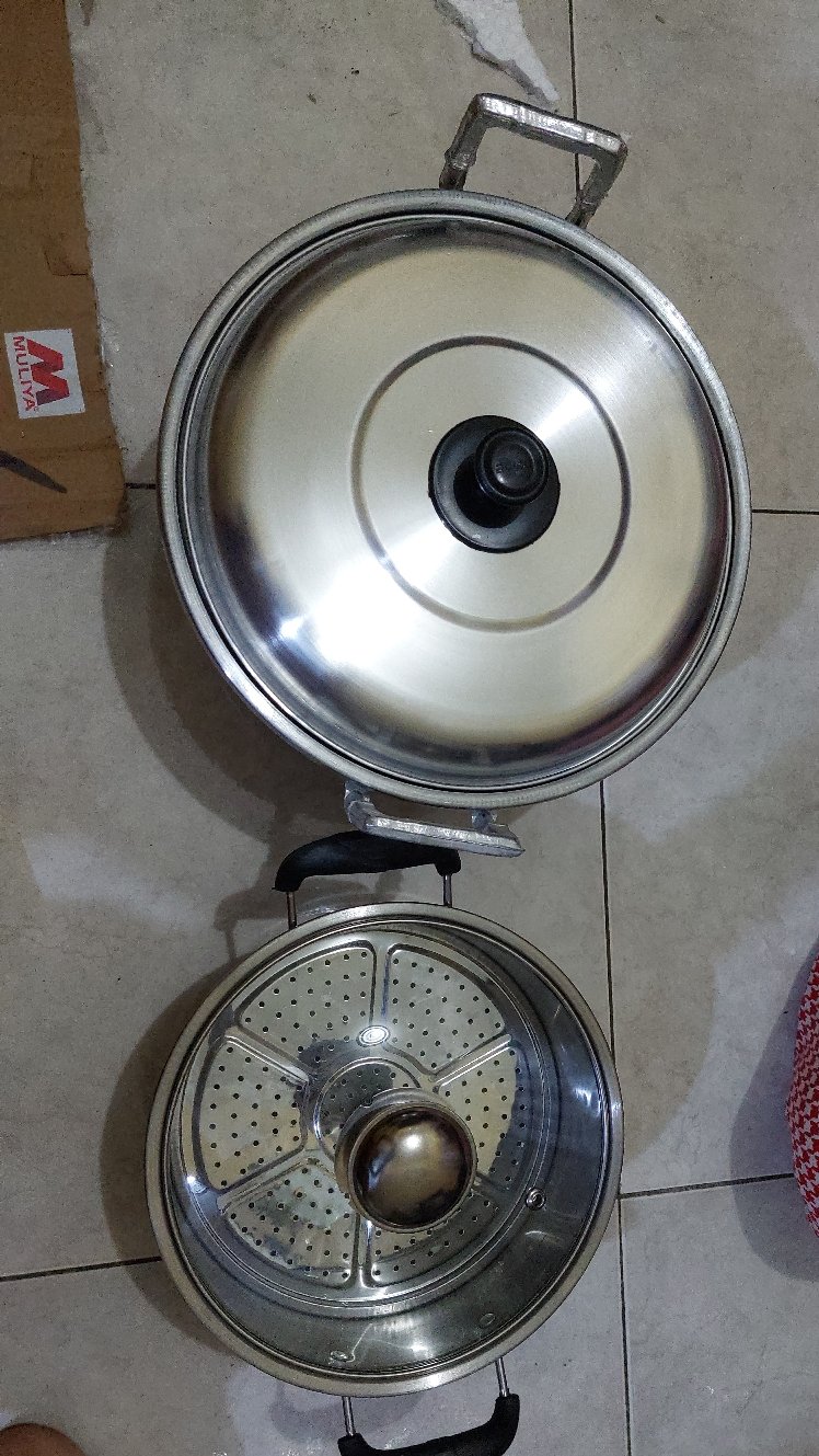Dandang Dengan Sarangan 22 Cm Stainless Steel + Tutup Kaca / Steamer / Panci Kukus
