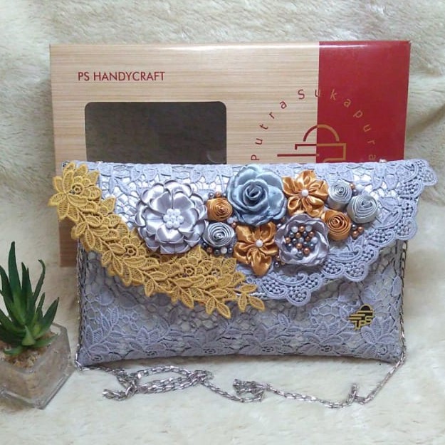 Clutch Pesta Tas Wanita Super Premium Full Brokat Silver