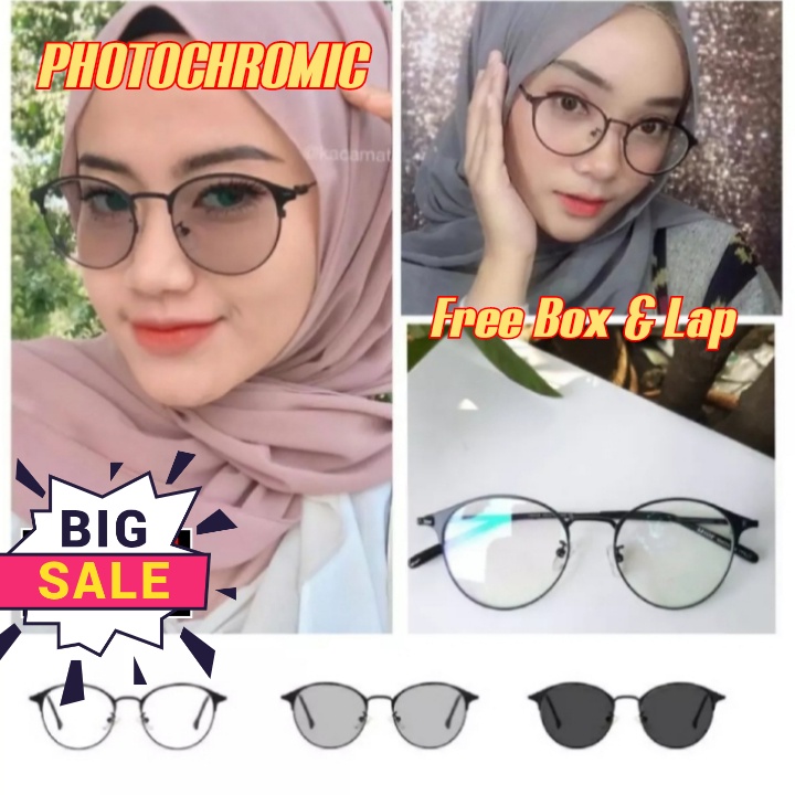 (BAYAR DITEMPAT) FREE BOX DAN LAP KACAMATA OVAL TITANIUM KOREAN NEW WANITA PRIA PHOTOCROMIC