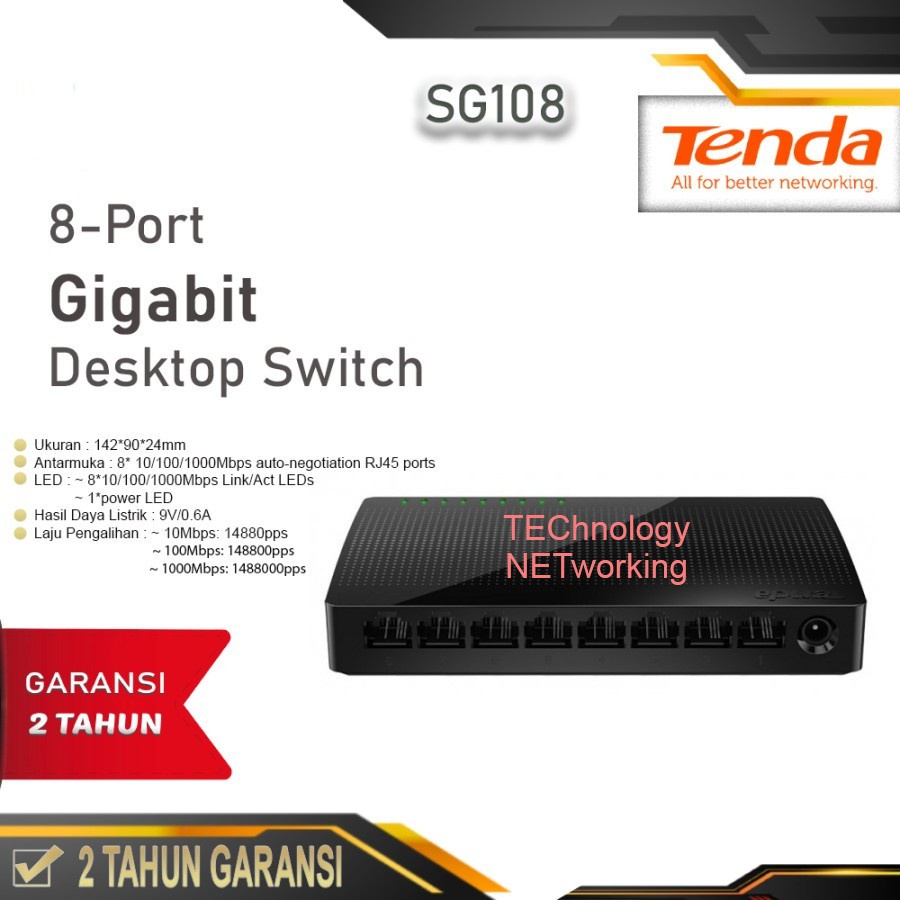 TENDA SG108 : 8 PORT GIGABIT DESKTOP SWITCH HUB