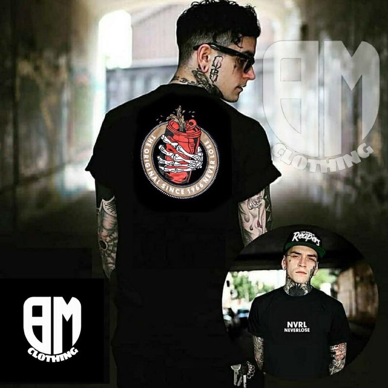 BAJU KAOS T SHIRT ATASAN DISTRO PRIA WANITA GAMBAR KALENG MINUMAN TENGKORAK SKULL BELAKANG HITAM XL
