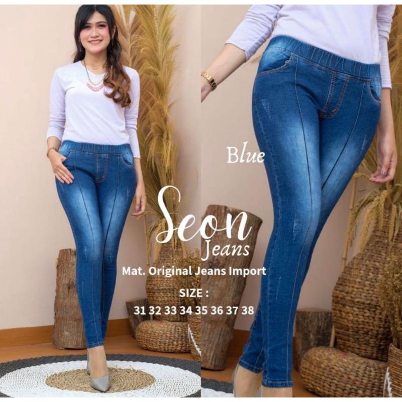 Seon Jeans Legging Jeans aplikasi laser tulang